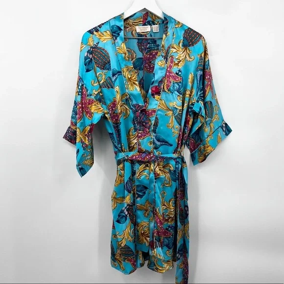 VINTAGE VICTORIA’S SECRET GOLD LABEL MERMAIDCORE CHEMISE SLIP DRESS & ROBE SZ M - Picture 2 of 9